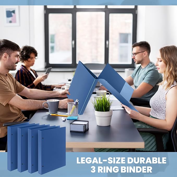 Henoyso 4 Pcs 8.5" x 14" Legal Size Binder 3 Ring 1" Navy Blue Binders | Hold up to 240 Sheets for Documents Artwork Blueprints, Office, Home, Work Places