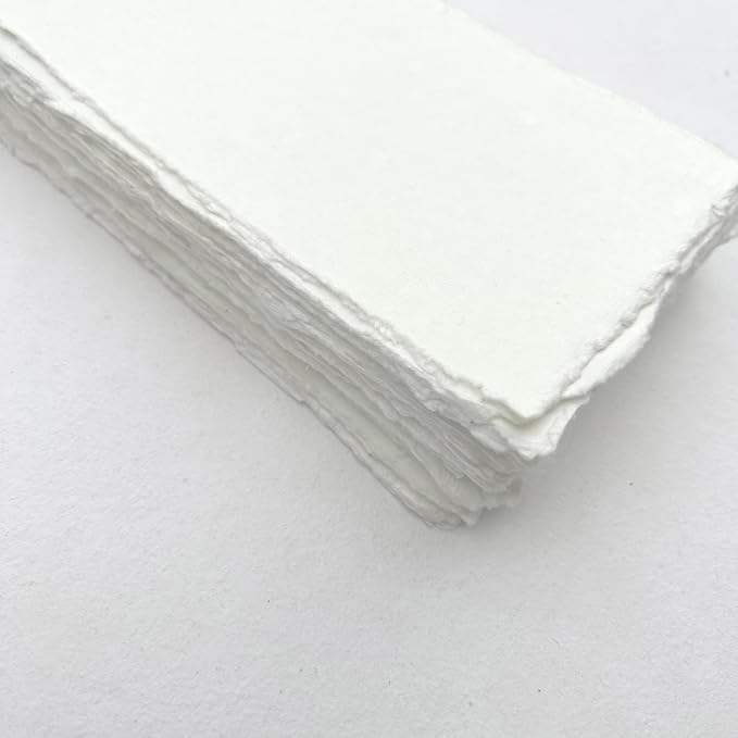 Handmade Deckle Edge Cotton Rag Paper 4x9” – 150 GSM Premium Blank Invitation Sheets | Rustic Textured Card Stock for Wedding Invites, Baby Showers, Crafting & Calligraphy (Pack of 100)