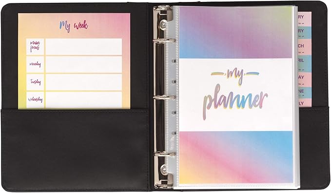 Samsill 1" Junior Size 3 Ring Binder, Leather, Black with Contrast Stitching, Holds 8.5 x 5.5 Paper, 3 Rings, Notebook Binder, Portfolio Organizer, Planner, Journal