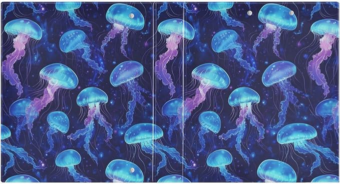 JIPONI 3 Ring Binder Jelly Fishs Blue 1 Inch Round Binders for Men Women Students, Cute File Organizer for Office Home School