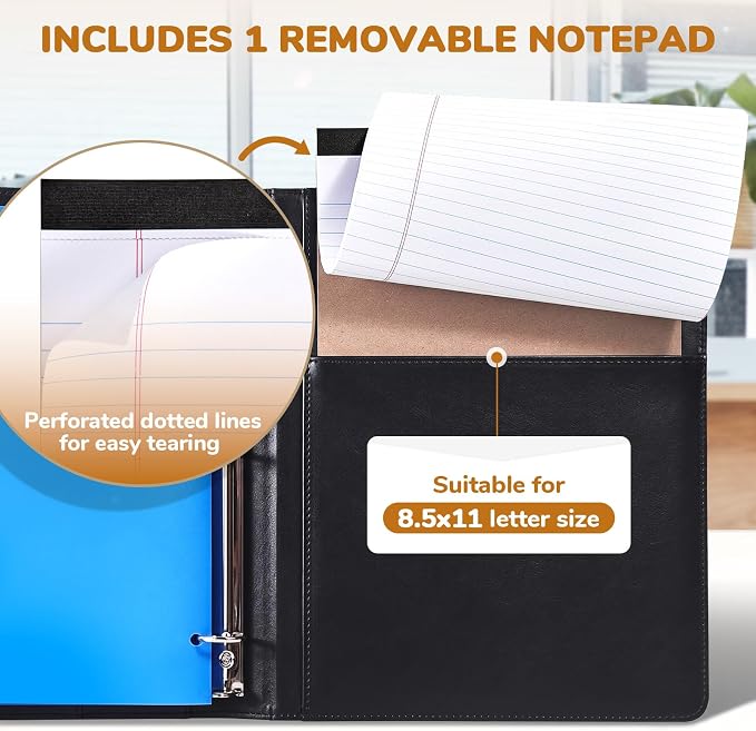 JoyCat 3 Ring Binder Clipboard with Storage, 5 Folders, Classical | 3 ring clipboard portfolio combines five expandable folders, a refillable letter size notepad and storage
