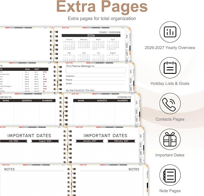 Planner 2026-2027, Weekly and Monthly Academic Year Calendar Planner, July 2026 - June 2027, Daily Agenda Book for Office School Supplies, A5(6.3'' x 8.5'')