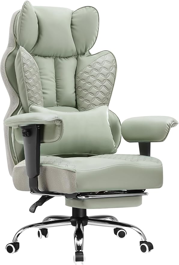 COMHOMA Big and Tall Office Chair Heavy Duty Wide Ergonomic Gaming Chair with Deluxe Embossing Designed Leather with Foot Rest,150°Reclining Adjustable Armrests Pocket Spring Back Support and Pillow