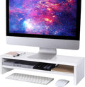 BEYGORM Monitor Stand Riser, White, 21.6 inch, 2 Tiers Wood Desk Shelf | For Full Keyboard, Computer Screen Stand with Storage for Desktop Laptop/Screen/TV/PC/Printer 21.6"L x 7.8"W x 5.2"H