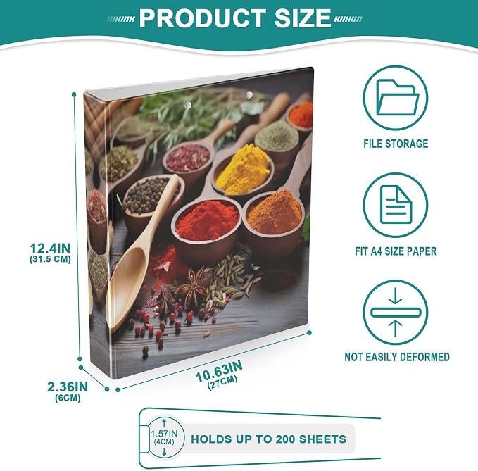 Joko Ivery Spoons Spices Herbs 3 Ring Binder 1.5 Inch Binders 3 Ring with Clipboard & 3 Pockets Three Ring Binder Organizer Letter Size for Recipes Paper Work Office Supplies Gifts 1 Pack