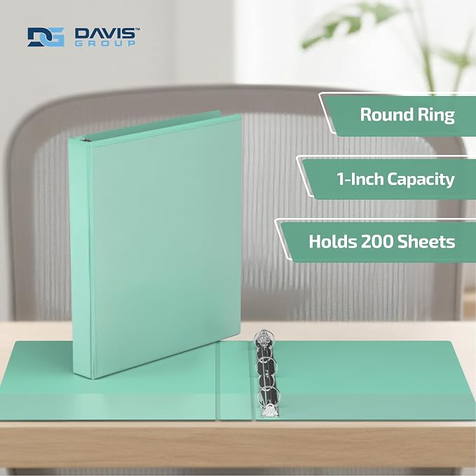 Pack of 6 Premium View Binders, Ring Binders with Clear-View Cover and Interior Pockets, Pastel Color Options, 1 Inch, Mint