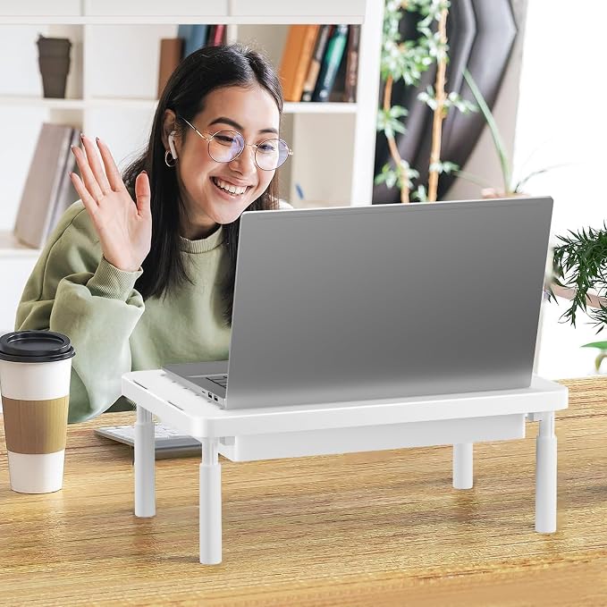 WALI Computer Monitor Stand with Storage, Monitor Riser 3 Height Adjustable | Laptop Riser with Airflow Vents, Desk Organizer for Computer, Printer, Notebook (PTT002-W), 1 Pack, White