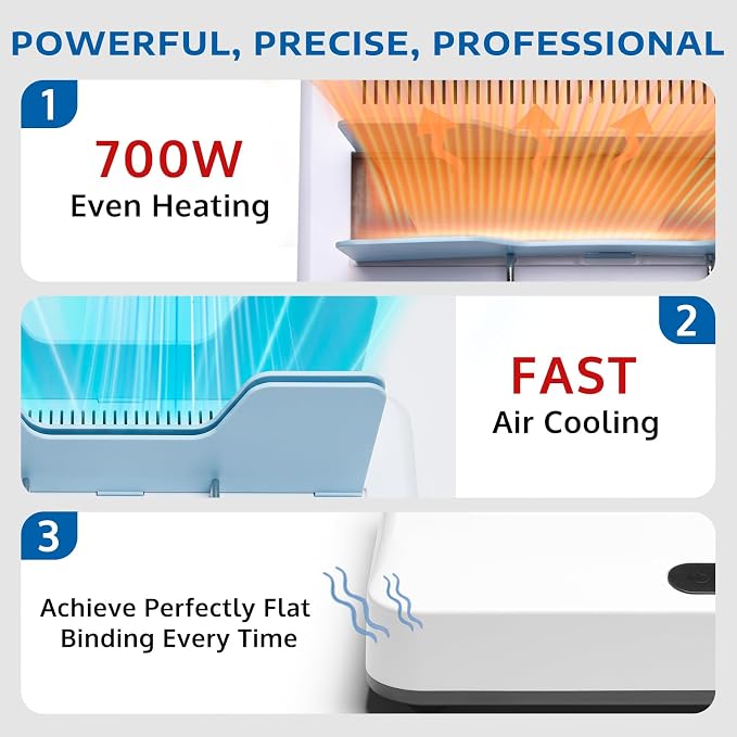 OFFNOVA Thermal Binding Machine 500 Sheets Capacity, No Preheat, Air Cooling, Book Binder Machine with 10 Binding Covers, A4/A5/Letter Size Business Documents, Office and Homeschool Projects,Blue