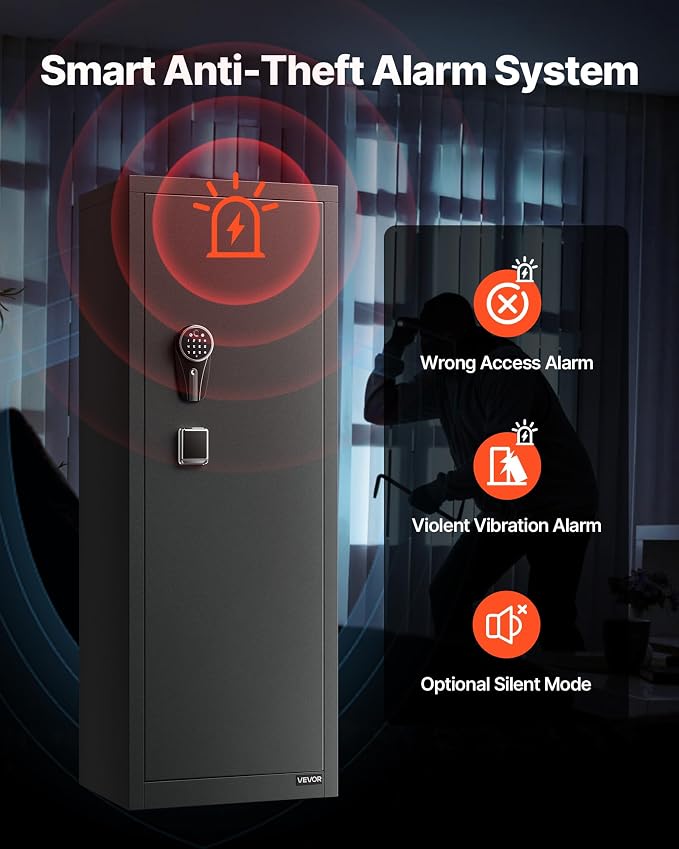 VEVOR 8-10 Gun Safe, Long Gun Cabinet for Rifles and Pistols, Quick Access Rifle Safe with 3 Pistol Pockets and Adjustable Racks, Digital Cabinet with Fingerprint and Password Lock(Assembly Required)