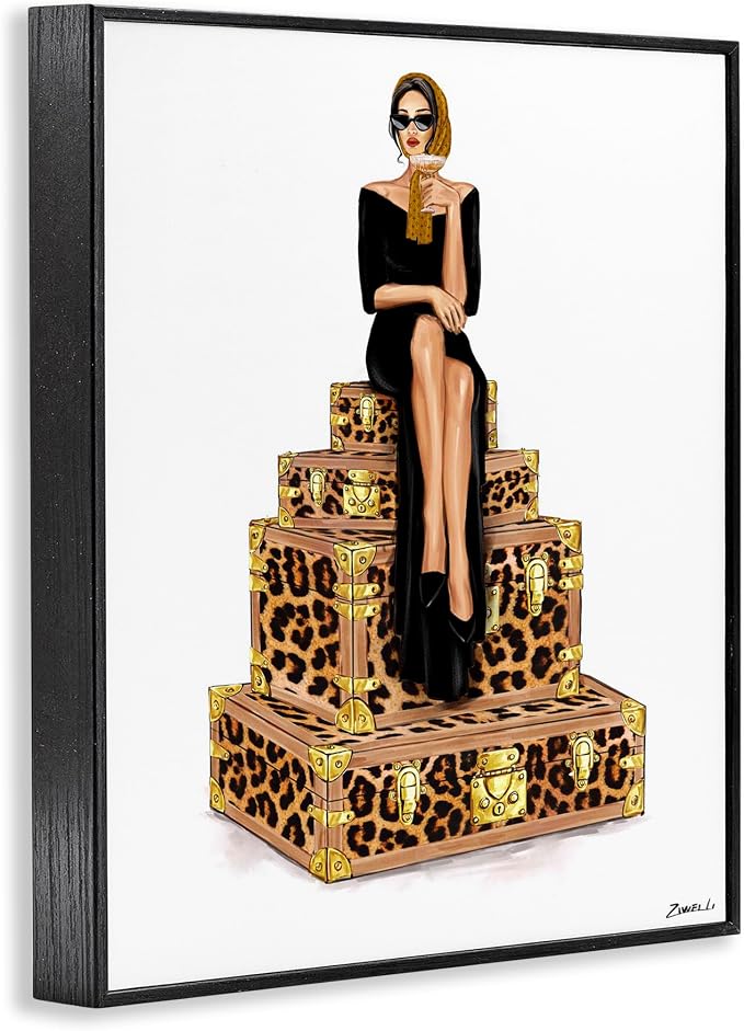 Stylish Gal Suitcases Travel Glam, 11 x 14 Inch Framed Giclée Print | Stupell Industries · By Ziwei Li · Ready to hang · Great for dorms and bedrooms · Made in USA