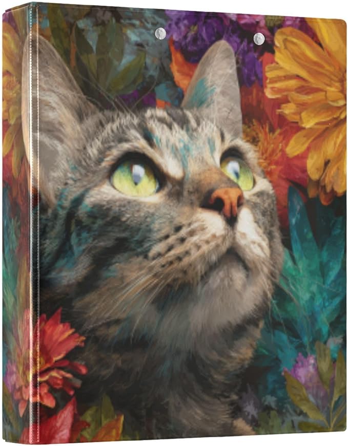 3 Ring Binders 1.5 Inch Clear View Three Ring Binders Versatile Cat in Flower Binder for Work School Office Supply 1 Pack