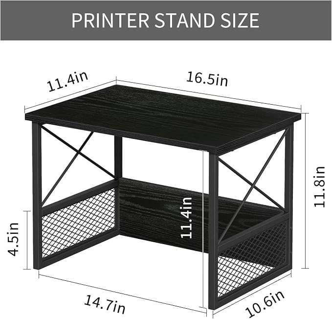Printer Stand for Desk, Desktop Printer Stand Shelf Organzier for Home Office, for Above and Under Desk, Fax Machine Copier Scanner, Black