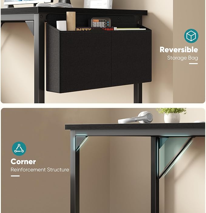OLIXIS Computer Desk, 63 Inch Gaming Desks for Home Office Small Spaces | Writing Study Craft Work Table, Computer Workstation for Bedroom with Storage Bag, All White