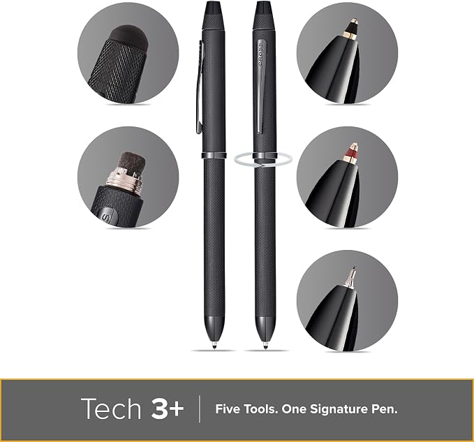 Cross Tech3+ Brushed Black PVD Multifunction Pen, Black Ink, Corporate Gift