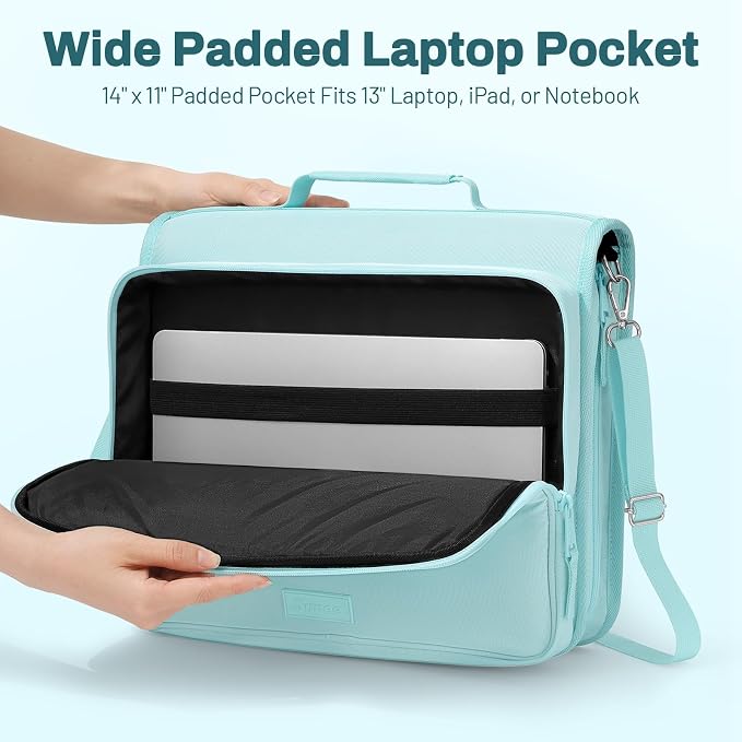 SUNEE Zipper Binder 3 Ring 2-Inch in Sky Blue Features a Shoulder Strap, 13 Inch Laptop Pocket, with Multiple Storage Pockets. Ideal Organizer for Middle School Students