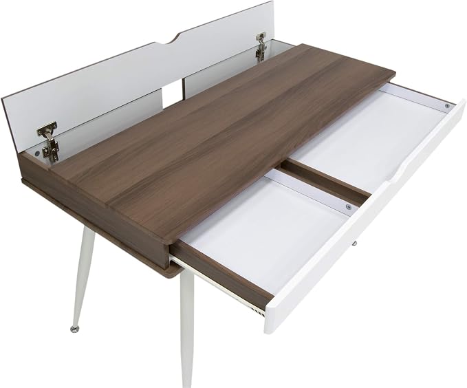 Calico Designs Alcove Modern Desk with Large Split Drawer Storage, White/Chestnut
