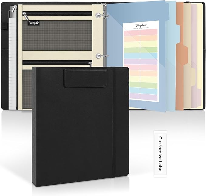 SKYDUE 3 Ring Binder with Magnetic Clipboard, 1 Inch Binder with 5 Dividers | Faux Leather Binder, Folder, Binder Pouch, Plastic Sleeves, and notepad, Ideal for Office & School Supplies Organize