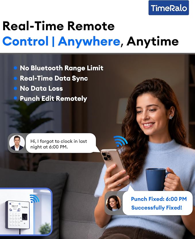 Cloud Time Clock for Small Business, 3-in-1 Mode, Remote Access | Fingerprint Attendance System with Smart Scheduling, Overtime & Lunch Rules, Auto Report, 10 Cards, 2.4G WiFi, No Monthly Fee