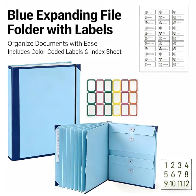 GANGZI The Life Book Document Organizer Binder | Binder with Guided Labels, Acid-Free File Folder Organizer, Document Holder for Home Records, Legal and Medical Papers (Blue)