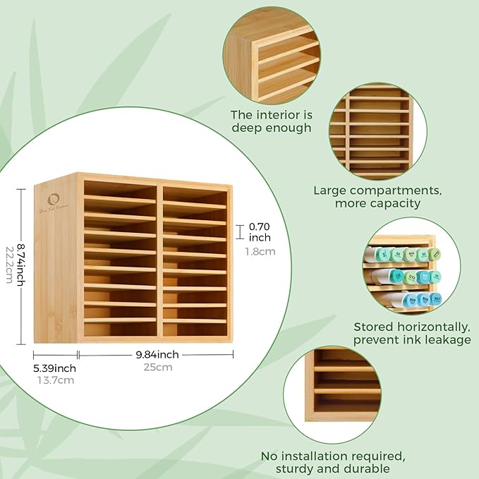 Ohuhu Bamboo Marker Organizer, Wooden Desktop Storage Holds 126 Markers | Markers Pens Pencils Art Brushes Stationary Organizer Pencil Holder with 18 Compartments for Classroom Office Decor Home