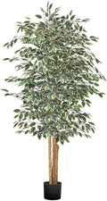 VEVOR 6FT Artificial Ficus Tree with Black Pot, Tall Faux Ficus Plant with Natural Wood Trunk and Realistic Green Leaves, Indoor Fake Silk Tree for Home, Office, Living Room, or Corner Décor