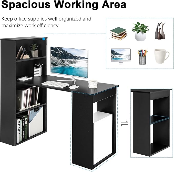 Tangkula Computer Desk with Bookshelf, Writing Study Desk with Storage Shelves & CPU Stand, Modern Compact Computer Workstation for Home & Office, Space-Saving Design (Black) | Bookcase Desk w/Bookshelf Storage Shelves & CPU Stand, Space-Saving Design ...