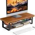 Monitor Stand Riser, 24 Inch Computer Monitor Stand for Desk, 2-Tier Wood Desk Shelf Organizer with Storage, Desktop Stand for Laptop/Screen/PC/Printer, Ergonomic Home Office Monitor Stand