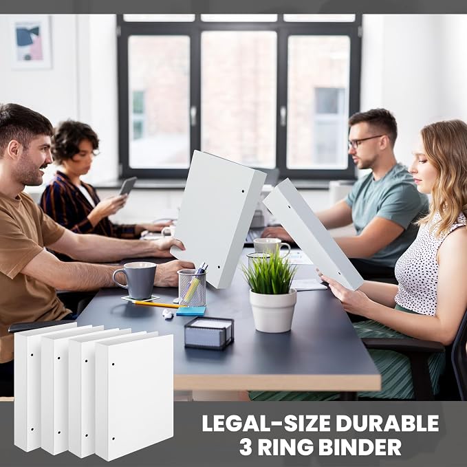 Henoyso 4 Pcs Legal Size Binder 3 Ring 1.5" Durable White Binders for 8.5" x 14" Paper Hold up to 175 Sheets for Documents Artwork, Office, Home, Work Places