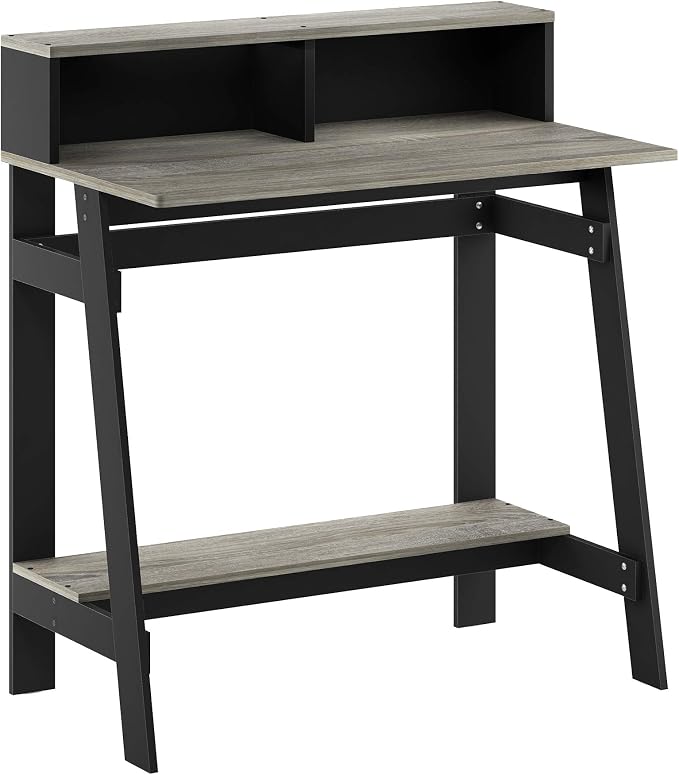 Furinno Simplistic A Frame Computer Desk, Black/French Oak Grey | with Monitor Stand, A Frame Computer Desk, Office Desk, for Home Office, Bedroom, Study Room, Dorm