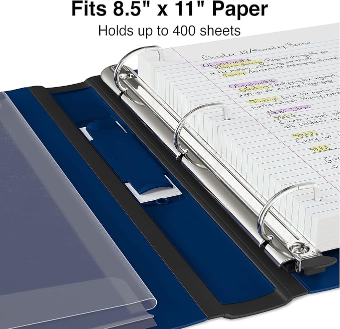 Staples Better Binder, 1.5 Inch D-Ring, Navy Blue, 400 Sheets, 3-Pk | Reinforced spine for long-lasting school and office organization.