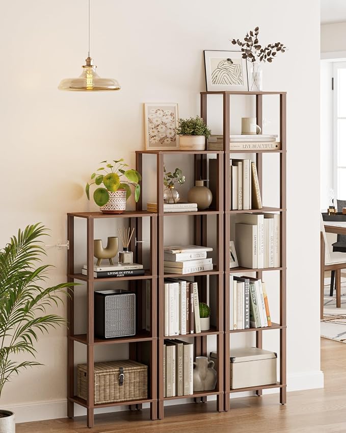 Open Book Shelf, 6 Tier Tall Bookshelf, Freestanding Shelf Narrow Bookcase with Open Shelves, 14.57" x 10.63" x 65.83", Book Shelves for Living Room, Office, Study, Walnut