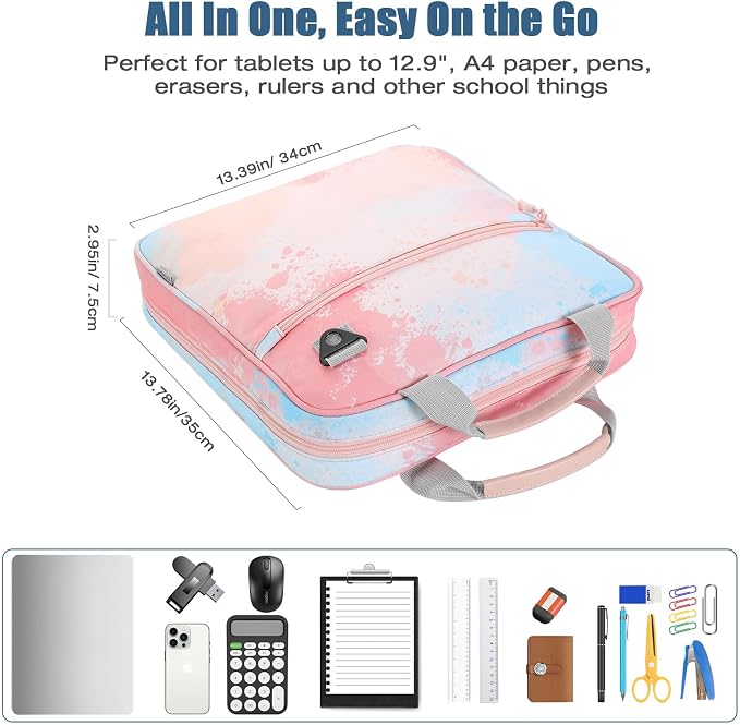 MoKo Zipper Binder, 2 inch 3 Ring Binder with 500 Sheet Capacity Multi-Pocket School Bag with Padded Shoulder Strap Handle, School Supplies Organizer for Middle Student, Orange Pink | Water-repellent 900D Oxford fabric with 5 file folders, 3 mesh pocke...