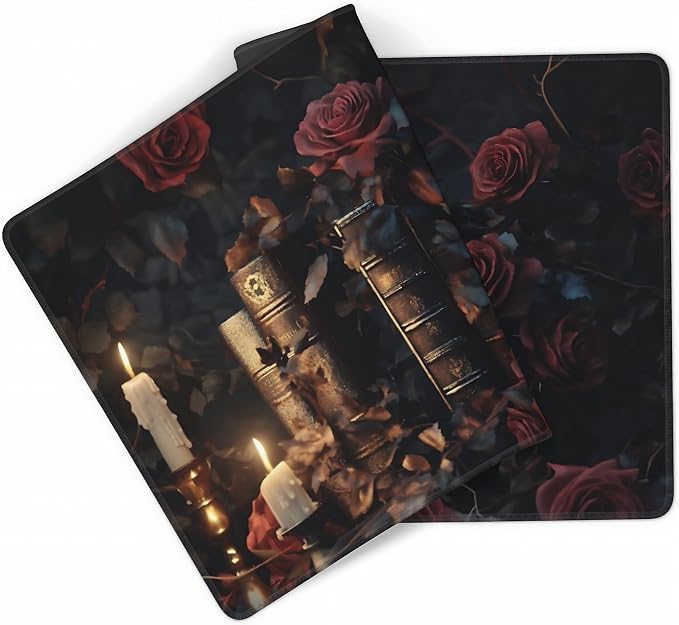 Aesthetic Book Gaming Mouse Pad, Black Red Dark Romanticism Desk Mat with Anti-Slip Base & Stitched Edges,35.4" x 15.7" in Desk Accessories for Women, Home Office Decor & Artistic Gift