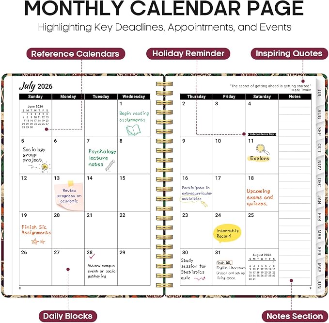 Planner 2026-2027, Monthly & Weekly Jul 2026-Jun 2027 Planner Calendar