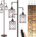 Dimmable Floor Lamp, Farmhouse Standing Lamp with Elegant Metal Cage, Industrial Tall Tree Floor Lamps for Living Room Bedroom Study Office with Remote & 3 x 800LM 9W LED Bulbs - 72", Brown