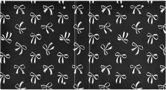 Aslsiy White Bow Ribbon 3 Ring Binder 1.5 Inch Black Round Clipboard Binder Decorative Harcover Binders Organizer for Office Supplies