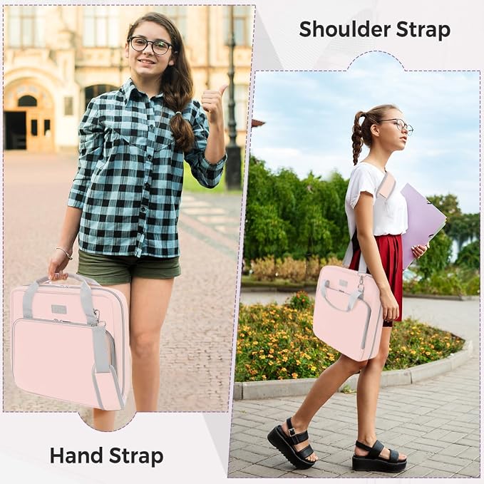 SKYDUE Zipper Binder 3 Inch D-Ring School Binder, Oxford Fabric School Organizer Holds 700+ Sheets, Fits 14" Laptop, Water-Resistant, Handle & Shoulder Strap, 14"x13" – School Supplies, Pink