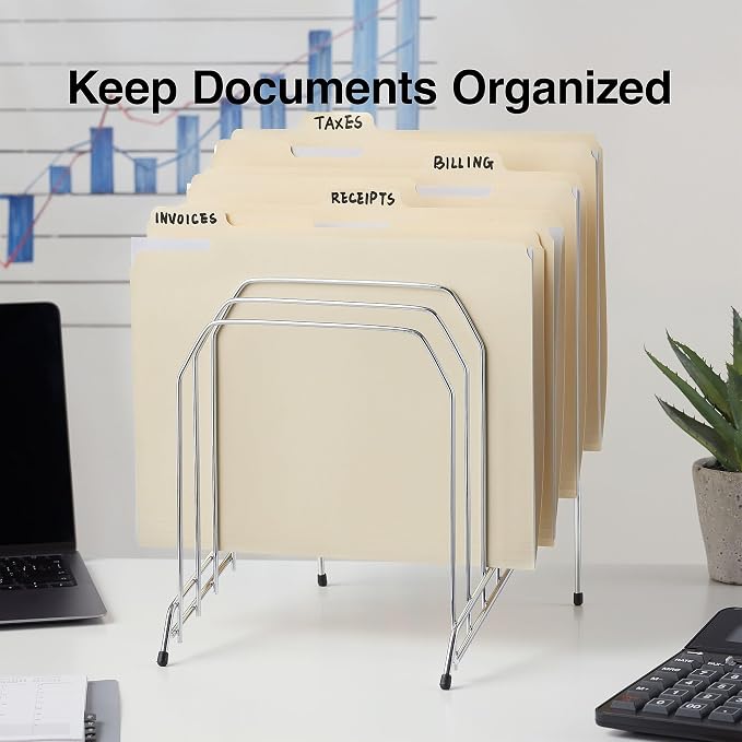 Staples Metal Incline Desktop File Organizer, 8‑Compartment, Chrome – Staggered Desk File Sorter for Office Paper