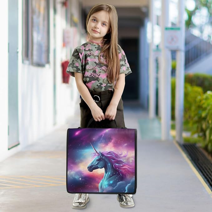 MNSRUU 3 Ring Binder Bag, 2 Inch D-Rings Easily Organizes 1 Inch Fits Letter Sized Paper, Unicorn Starry Sky Large 3 Hole Zipper Binder Organizer for School Office Supplies