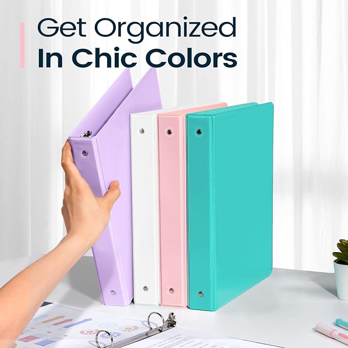 2 Pack BinderX Extra Durable 3 Ring Binder, 1 Inch Binder Round Rings, Fits 350 Sheets of 8.5x11 Paper, Customizable View Cover with Inside Pockets, Cute 1 Inch Binders 3 Ring, Pink & Blue