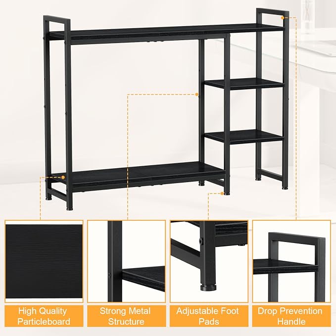 Snughome Adjustable Desk Shelf with Monitor Stand, 38.6" Desktop Organizer Hutch, Height Adjustable Computer Monitor Riser & 4 Tier Storage Bookshelf for Home Office Dorm, Black