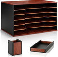 Wooden Paper Organizer 20.25"W x 12.25"H x 13.25"D, 6-Tier Storage for 12"x18" & 11"x17" Sheets, Includes Matching Pen Holder & Tray, Ideal for Office, Home, Art Room and Classroom