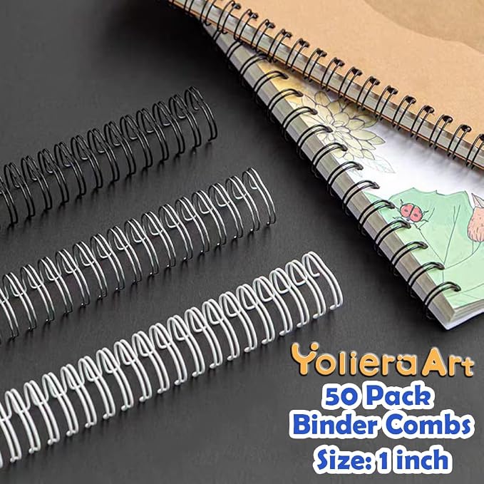 Double Loop Binding Wires for Students and Coworkers, 50 Pack Twin Loop Wire Binder Combs Spines for Booking Letter Size and Binding-Machines (50P, 2:1 Pitch, Blue, 1 Inch (220 Sheet Capacity))