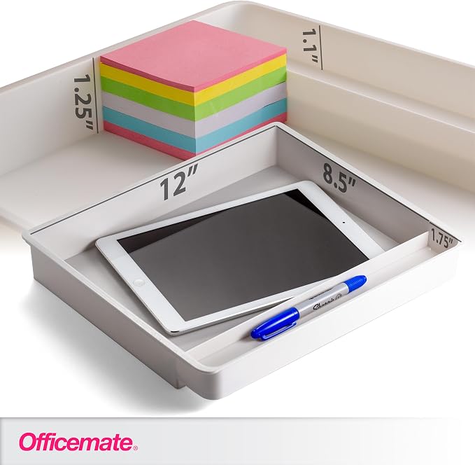 Officemate Large Self-Adhesive Under Desk Drawer, White, 12.5" x 10.75" x 1.875" (22556)