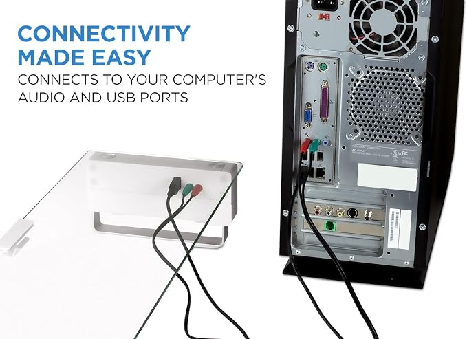 Mount-It! Glass Monitor Stand with 3 USB Ports, 66 lbs | Desktop riser fits 24, 27, 30 & 32 inch screens, adds convenient USB pass-through ports at desk level.