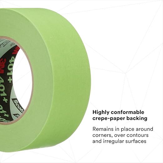 3M High Performance Green Masking Tape 401+, 48 mm x 55 m, 6.7 mil | 12 Roll/Case, Strong Holding Power for Automotive, Specialty Vehicle and Industrial Markets