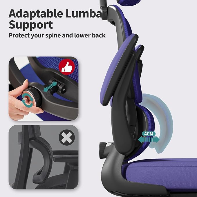 TRALT Office Chair Ergonomic Desk Chair - Gaming Chair with Lumbar Support | 330 LBS Home Office Desk Chairs with Headrest, Reading Chair with Flip-up Armrests, Comfortable Computer Chairs (1, Violet)