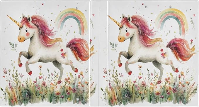 Caikeny 3 Ring Binder Cute Unicorn Watercoloe Rainbow Flower 1.5 Inch Binders Round Ring Clipboard with 2 Pockets for Office Supplies