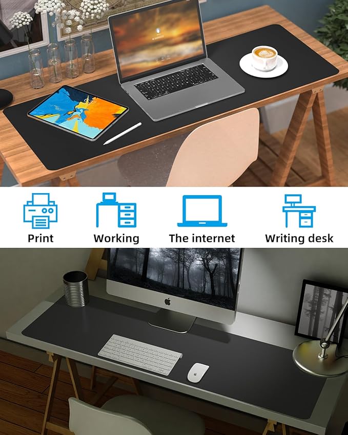 Desk mat Large, Leather Desk Pad Protector,Office Desk Mat,Mouse Pad, Non-Slip Desk Blotter, Laptop Desk Pad, Waterproof Desk Writing Pad for Office&Home (Black, 55" x 24")