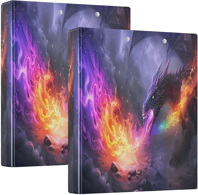 3 Ring Binder Dragon Spitting Fire 1.5" Round Ring Binders View Binder with 200 Sheet for Women Men Office Kids School Supplies, 1 Pack